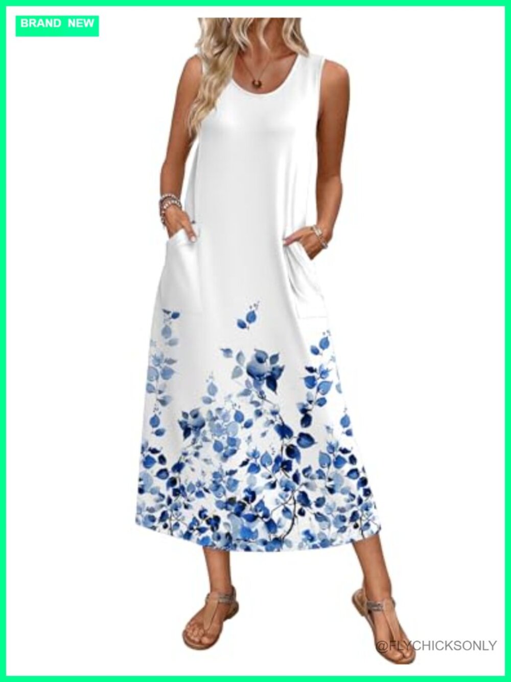 Ekouaer Sleeveless Nightgown Sleepshirt with Pockets Soft Lightweight Polyester